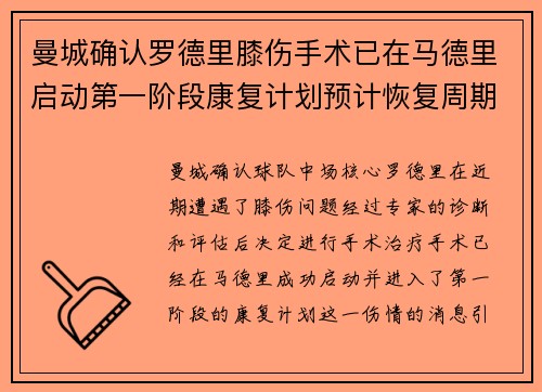 曼城确认罗德里膝伤手术已在马德里启动第一阶段康复计划预计恢复周期受关注 曼城确认罗德里膝伤手术已在马德里启动第一阶段康复计划预计恢复周期受关注